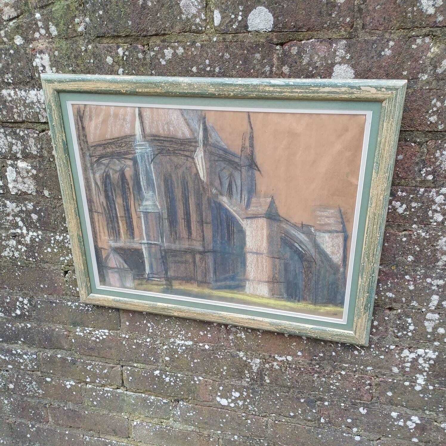 Vintge Original Cathedral Pastel By Shirley Rothera (1936 2017)   British Contemporary Artist photo for sale