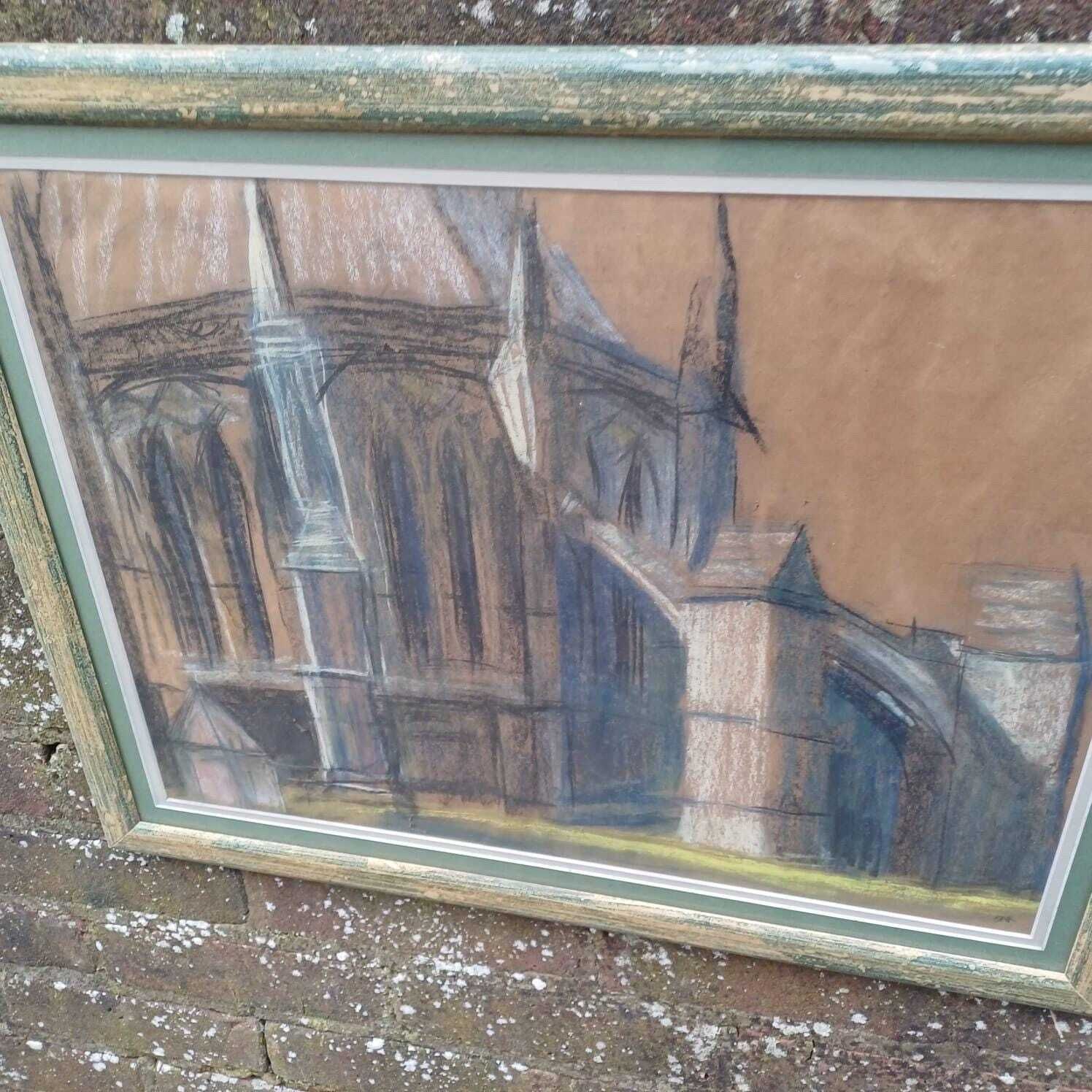 Vintge Original Cathedral Pastel By Shirley Rothera (1936 2017)   British Contemporary Artist photo vintage