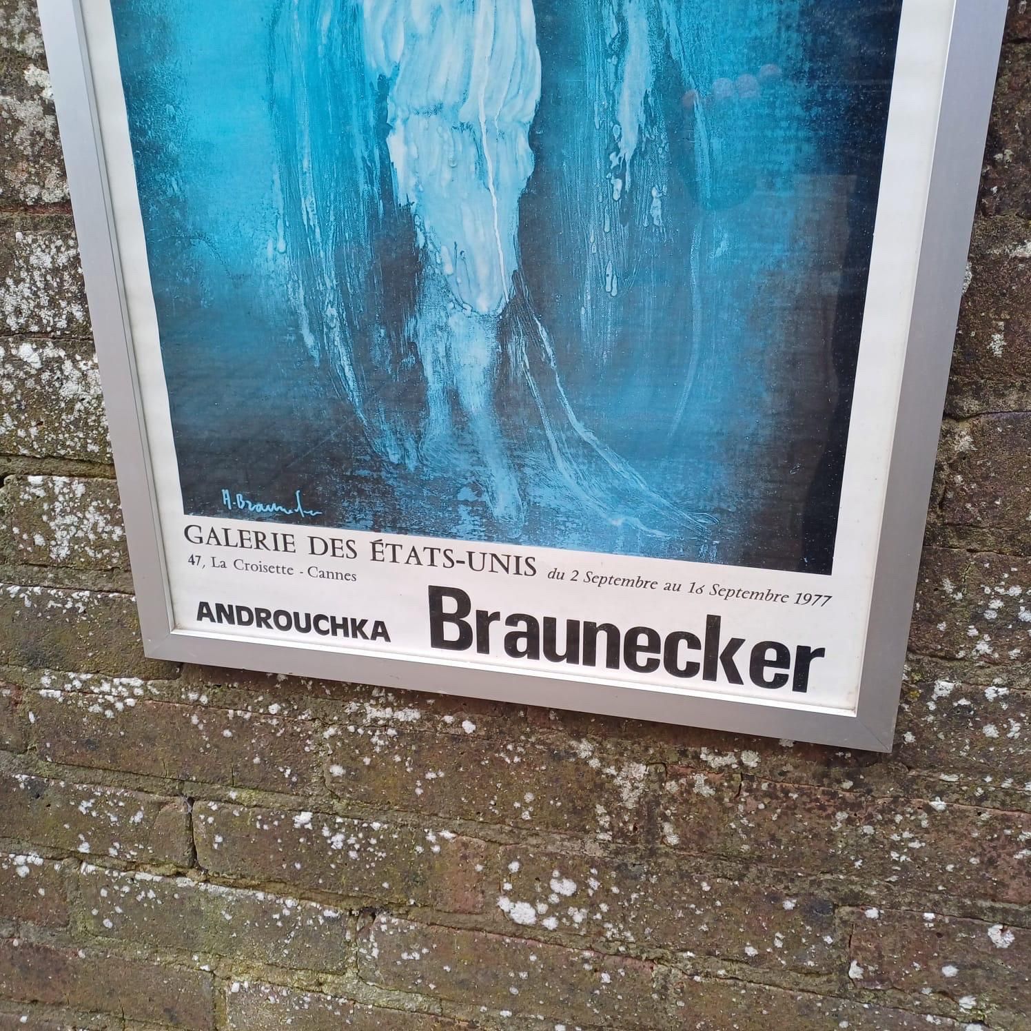 1977 Vintage Poster For A Braunecker Exhibition In Cannes, Gakeria Des Etats Unis, Androuchka, In Retro Frame photo for sale