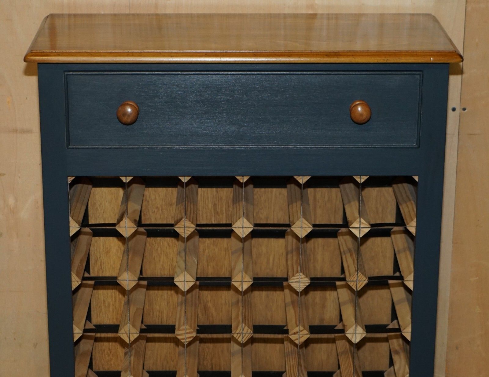 Lovely Reclaimed & Painted 36 Bottle Wine Champagne Rack Sideboard With Drawer photo for sale