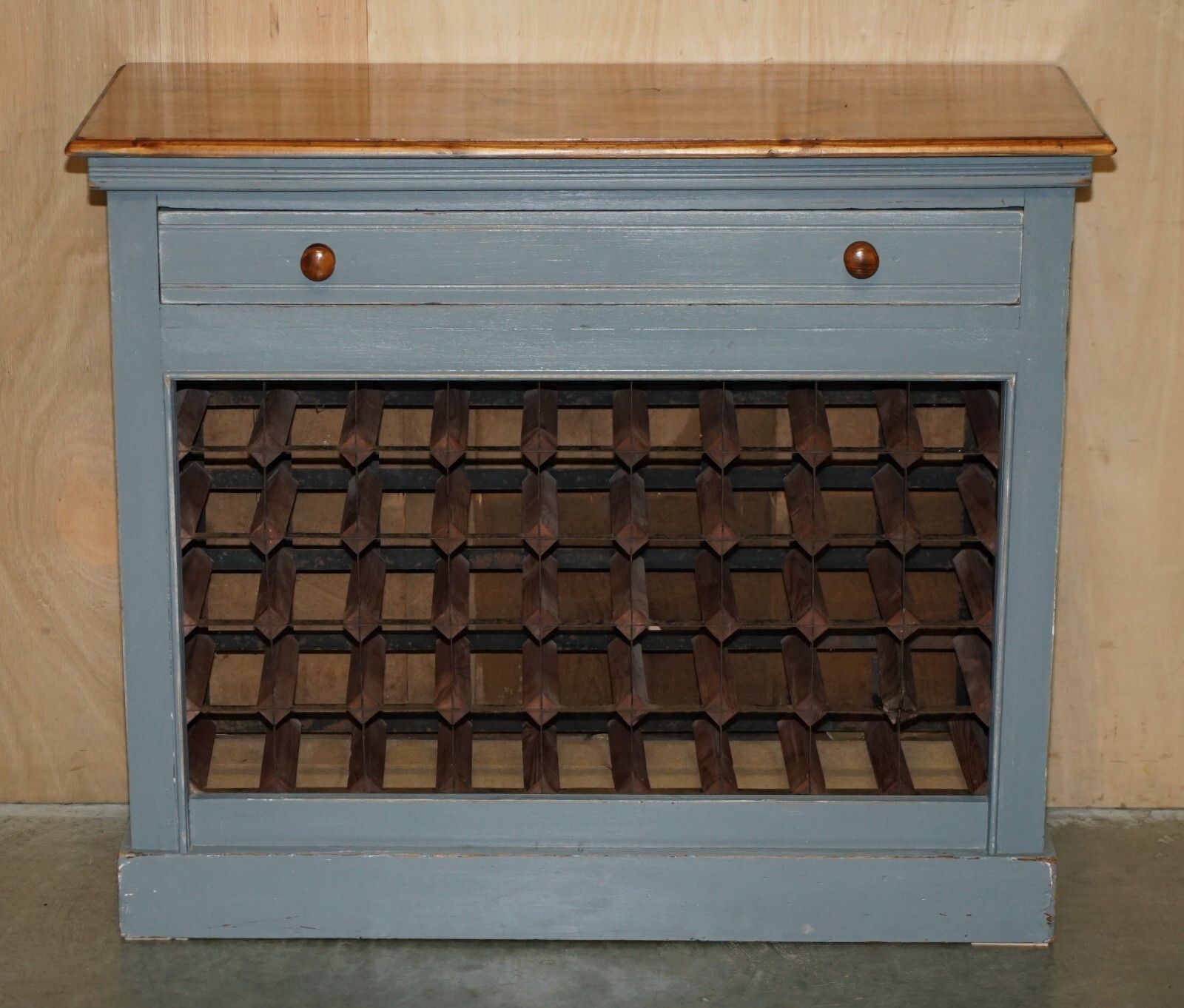 Large Vintage Reclaimed Wood 45 Bottle Wine Champagne Rack Sideboard With Drawer photo furniture