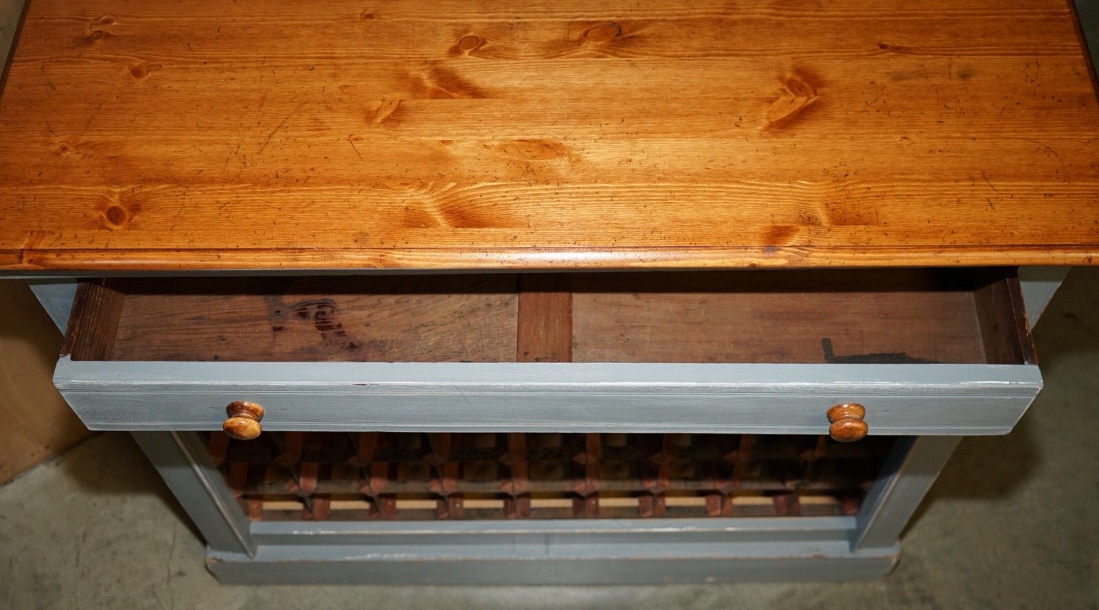 photo buy Large Vintage Reclaimed Wood 45 Bottle Wine Champagne Rack Sideboard With Drawer