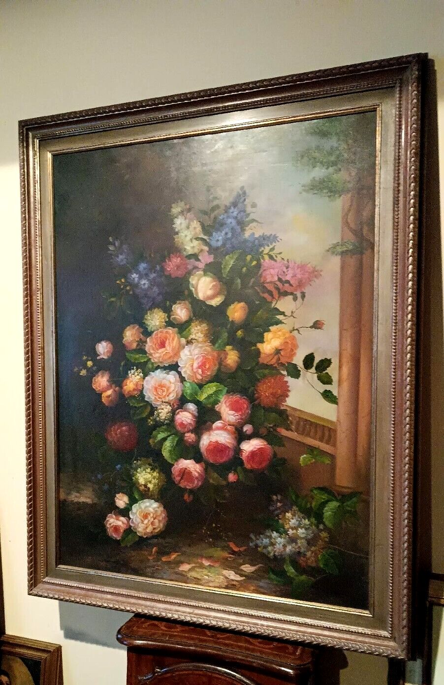 Large Painting Oil On Canvas Flower Vase Signed Archangel Monzio Compagnoni photo furniture