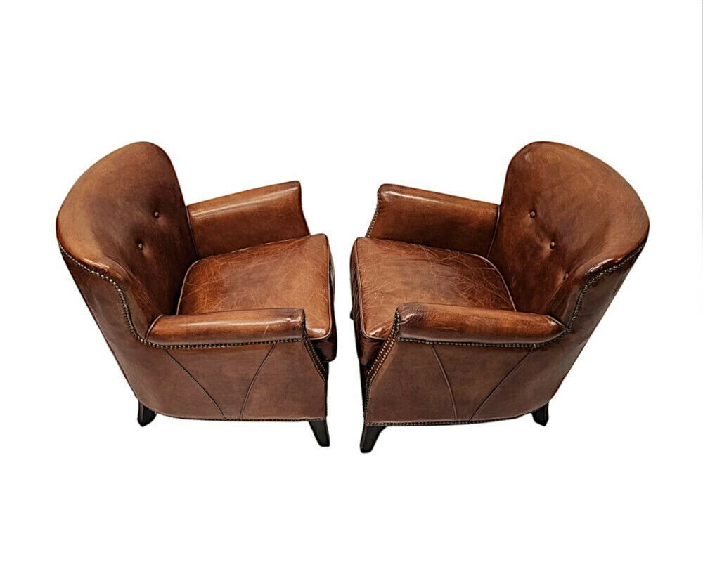 A Stunning Pair Of Small Leather Club Armchairs In The Art Deco Style photo Furniture