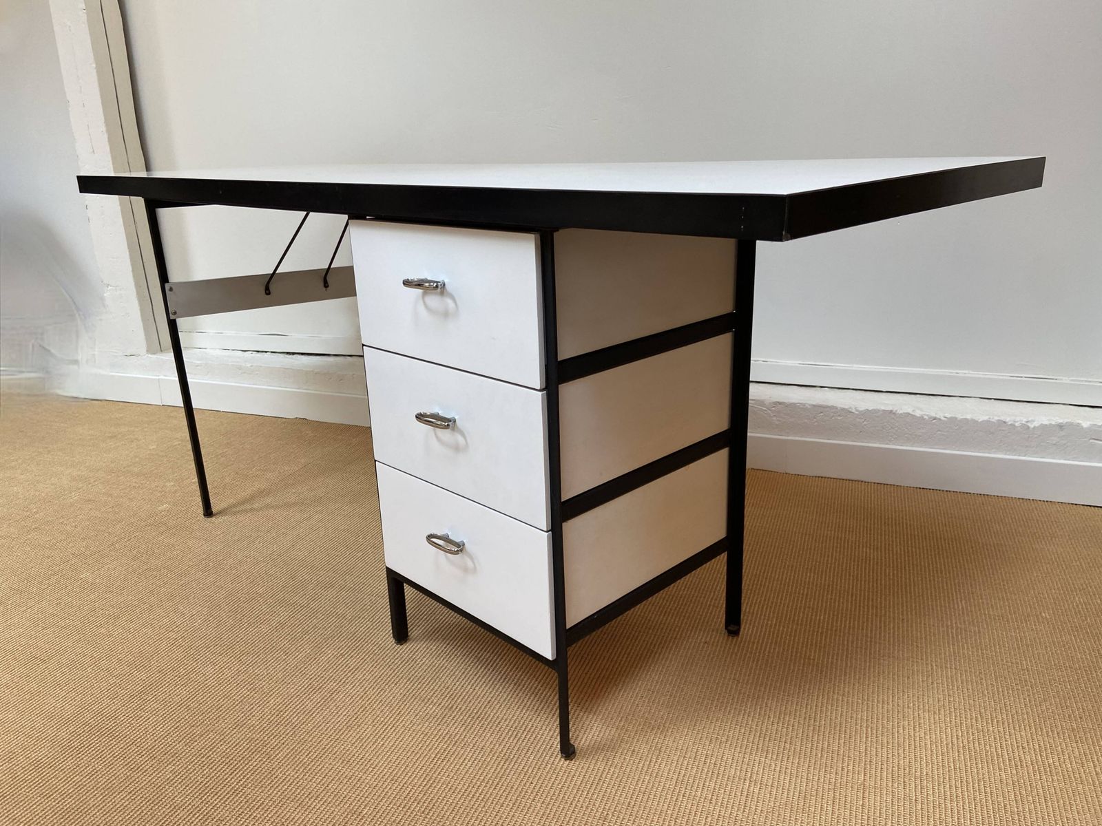 photo buy Large Black And White Georges Nelson Desk For Herman Miller, USA, Circa 1950.