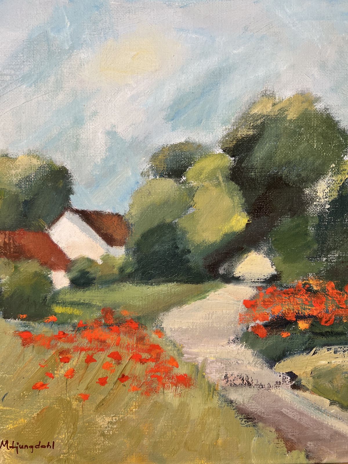 Landscape With Houses And Poppies, Oil On Canvas Landscape Painting photo buy