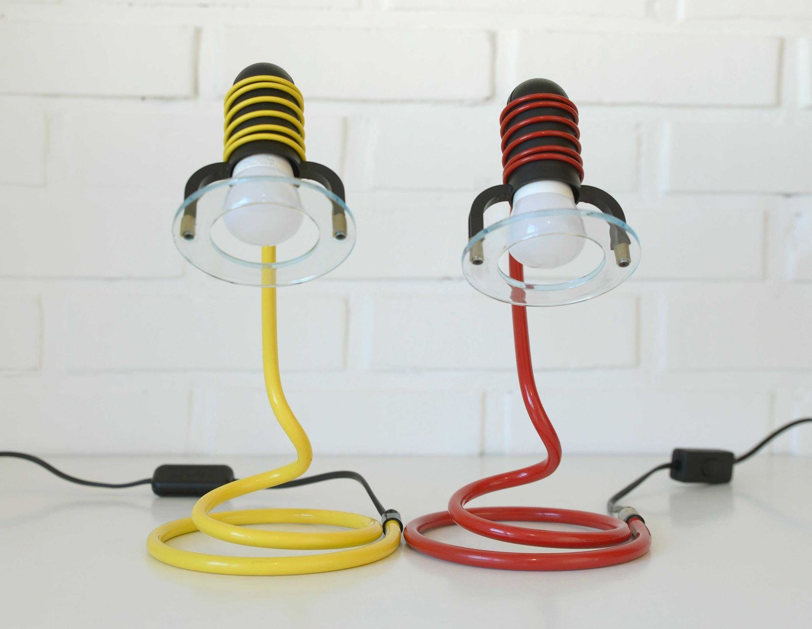 Vintage Desk Lamp / Set Of 2 / Colorful Memphis Style / Esto Austria 1990's / Retro Table Light / Cool Lamp / Yellow Bedside Lamp / Red Lamp photo Lighting