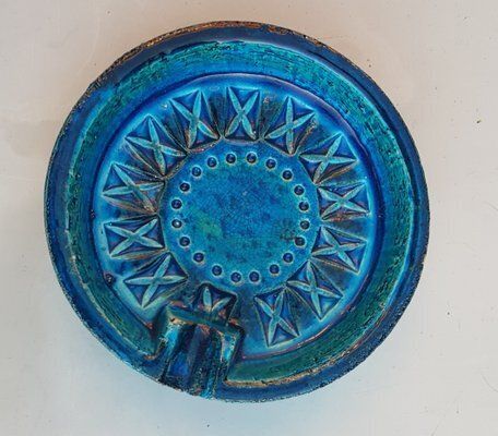 Italian Rimini Blue Flat Bowl And Ashtray By Aldo Londi For Bitossi, 1960s, Set Of 2 photo for sale