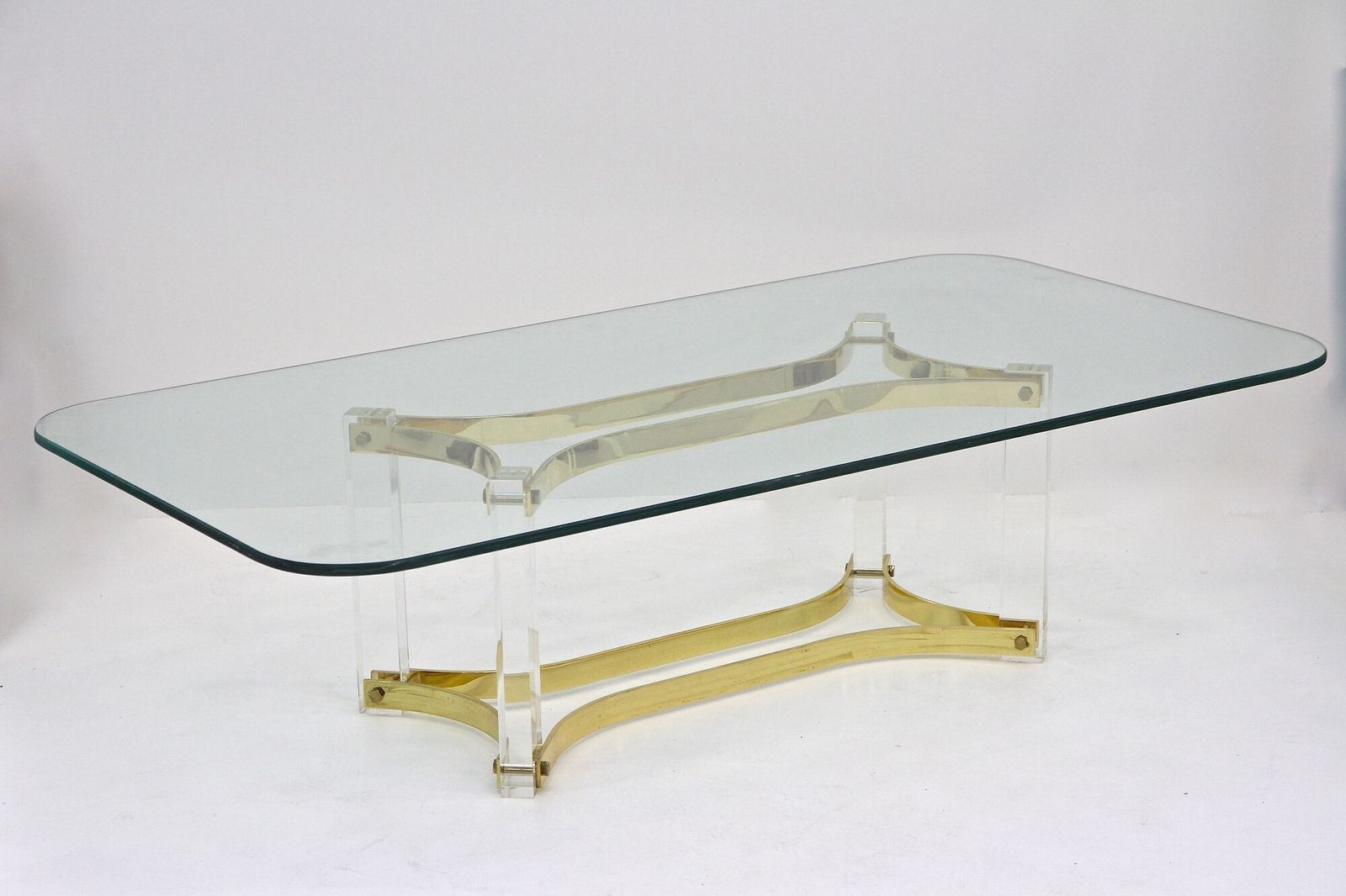 Mid Century Lucite/ Brass Coffee Table By A. Albrizzi, Gilt Brass, It Ca. 1970