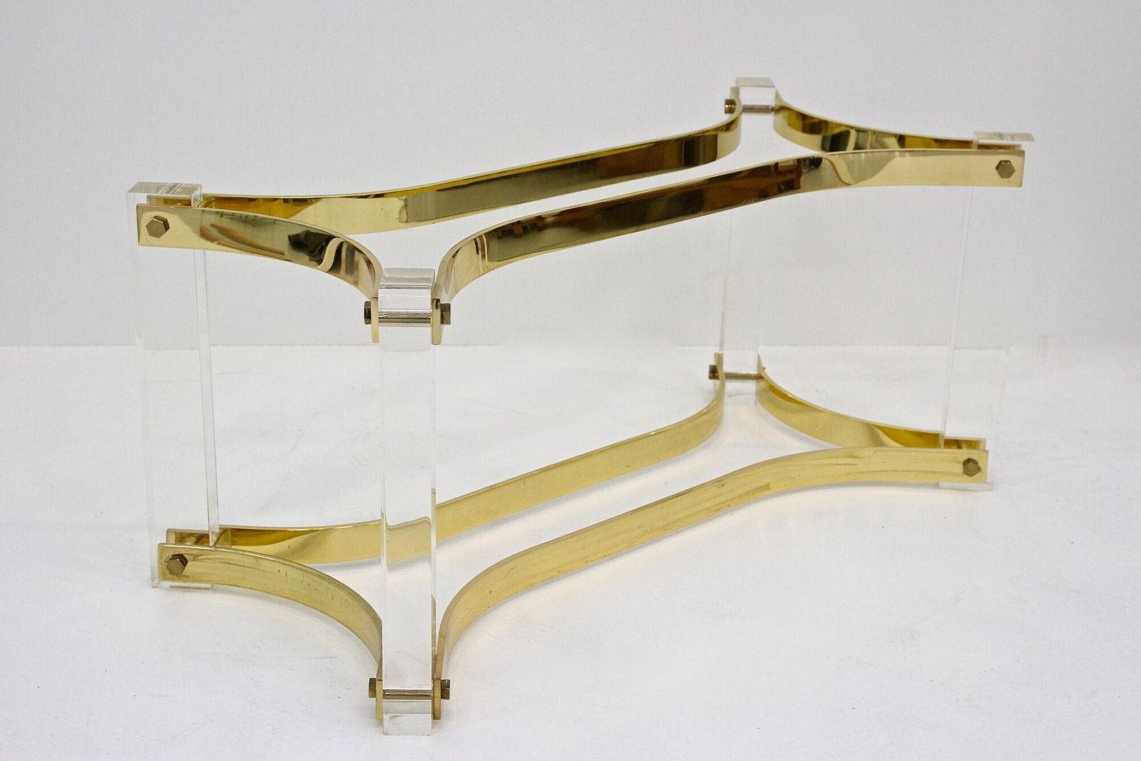 Mid Century Lucite/ Brass Coffee Table By A. Albrizzi, Gilt Brass, It Ca. 1970 photo for sale