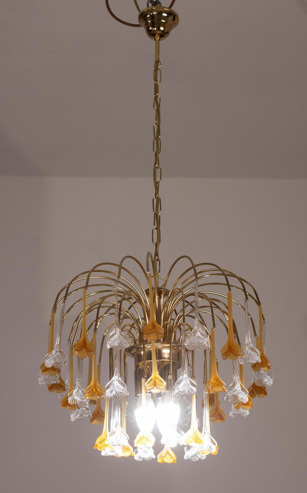 Lady Orange, Chandelier With Orange & Transparent Pendants, Murano Glass, 1970s photo for sale