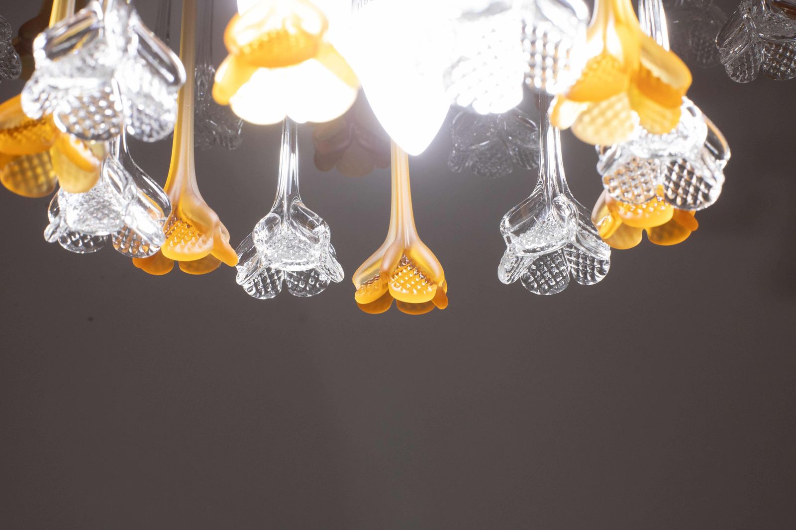 Lady Orange, Chandelier With Orange & Transparent Pendants, Murano Glass, 1970s photo vintage