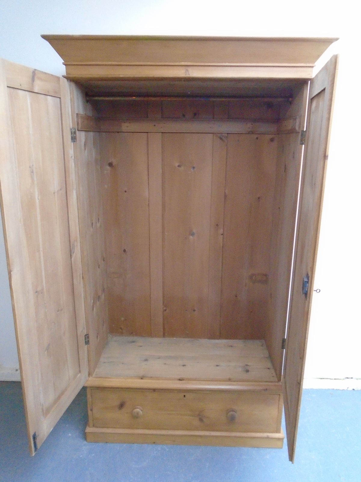 Furniture A Waxed Victorian Pine 1 Drawer 3 Piece Wardrobe photo