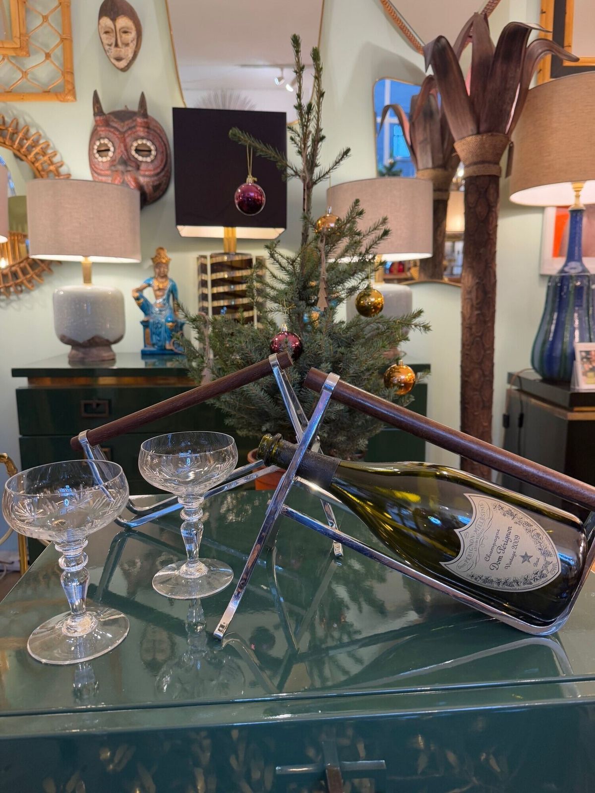 A 1950s Jaques Adnet Chrome And Rosewood Bottle Holder For Christolfe photo furniture