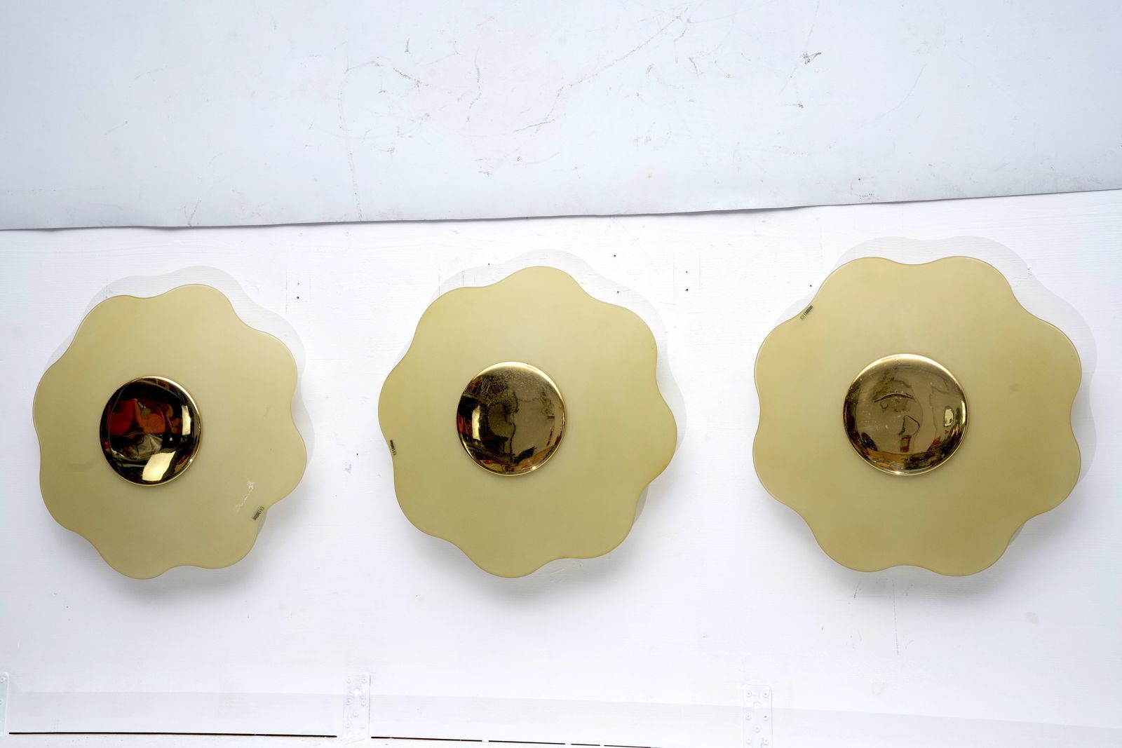 Set Of Three Wall Lamps By Fabbian In Murano Glass And Brass. Italy 1970s photo Lighting