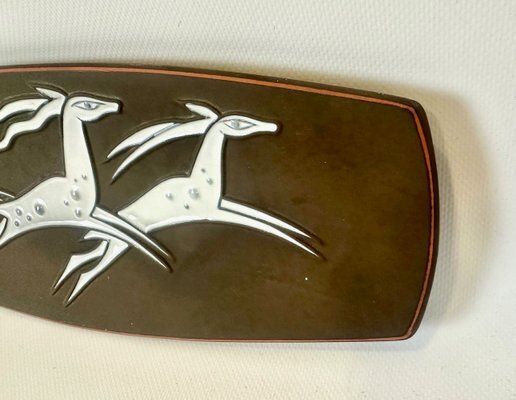 Mid Century Ceramic Wall Hanging Plate With Three Leaping Gazelles By Piotr Labuzek Baro For Knabstrup, 1960s photo furniture