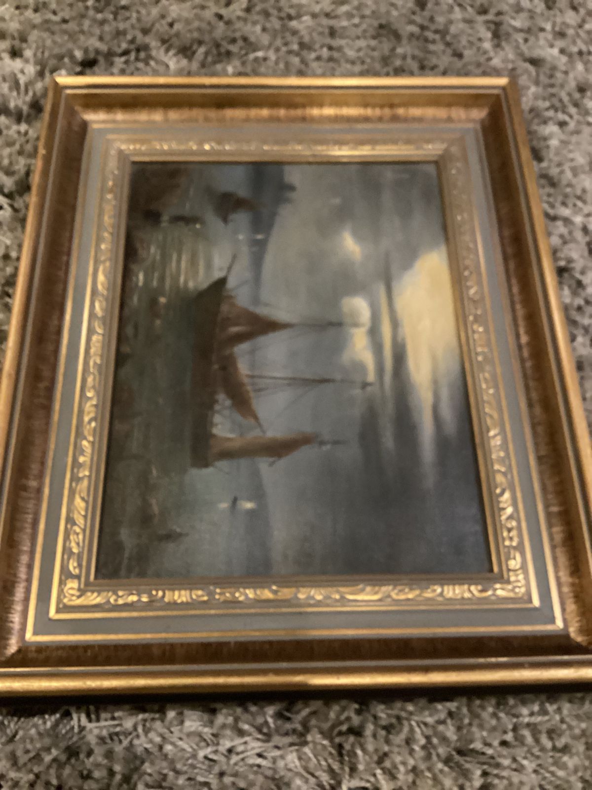 photo for sale Oil Painting Signed Gutin Fishing By Lamplight