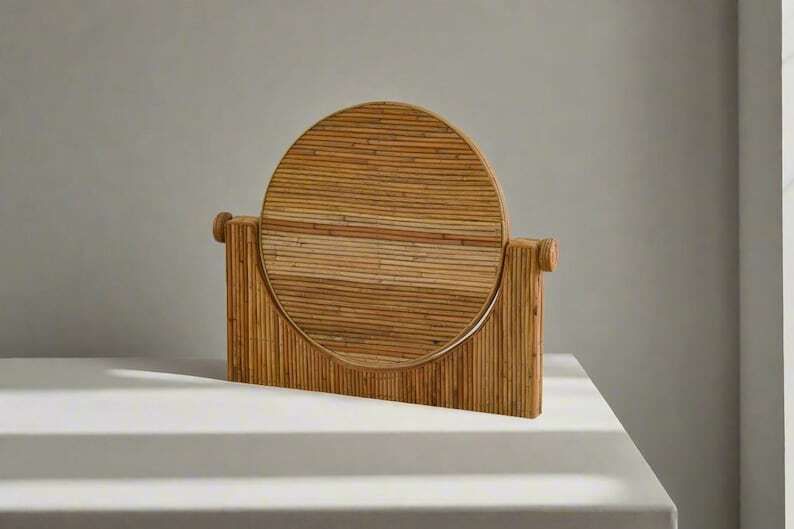 Rattan Vanity Mirror, Make Up Mirror, Table Mirror photo for sale