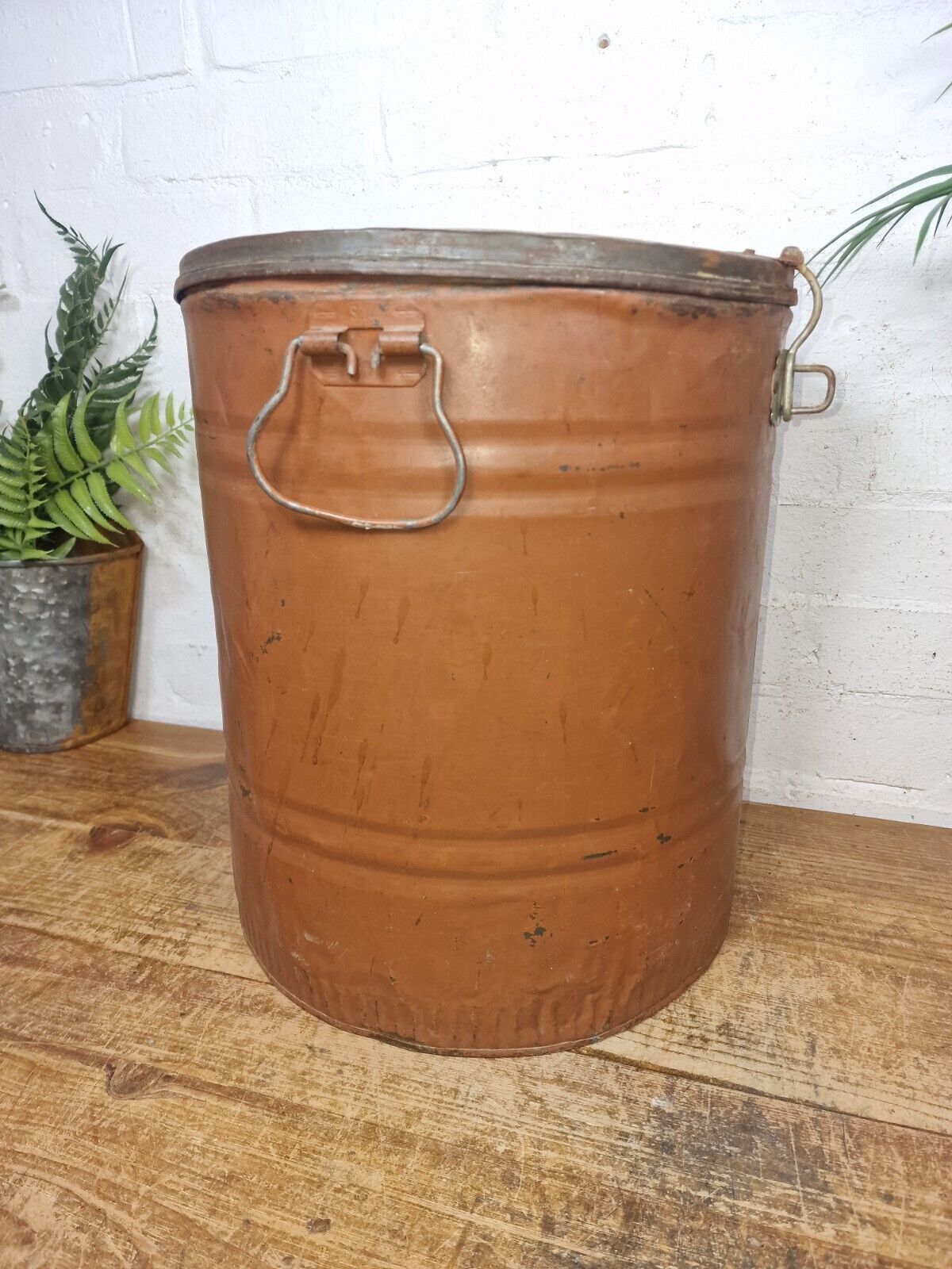 Vintage Indian Industrial Galvanised Metal Rice Grain Storage Drum Bin Cannister photo for sale