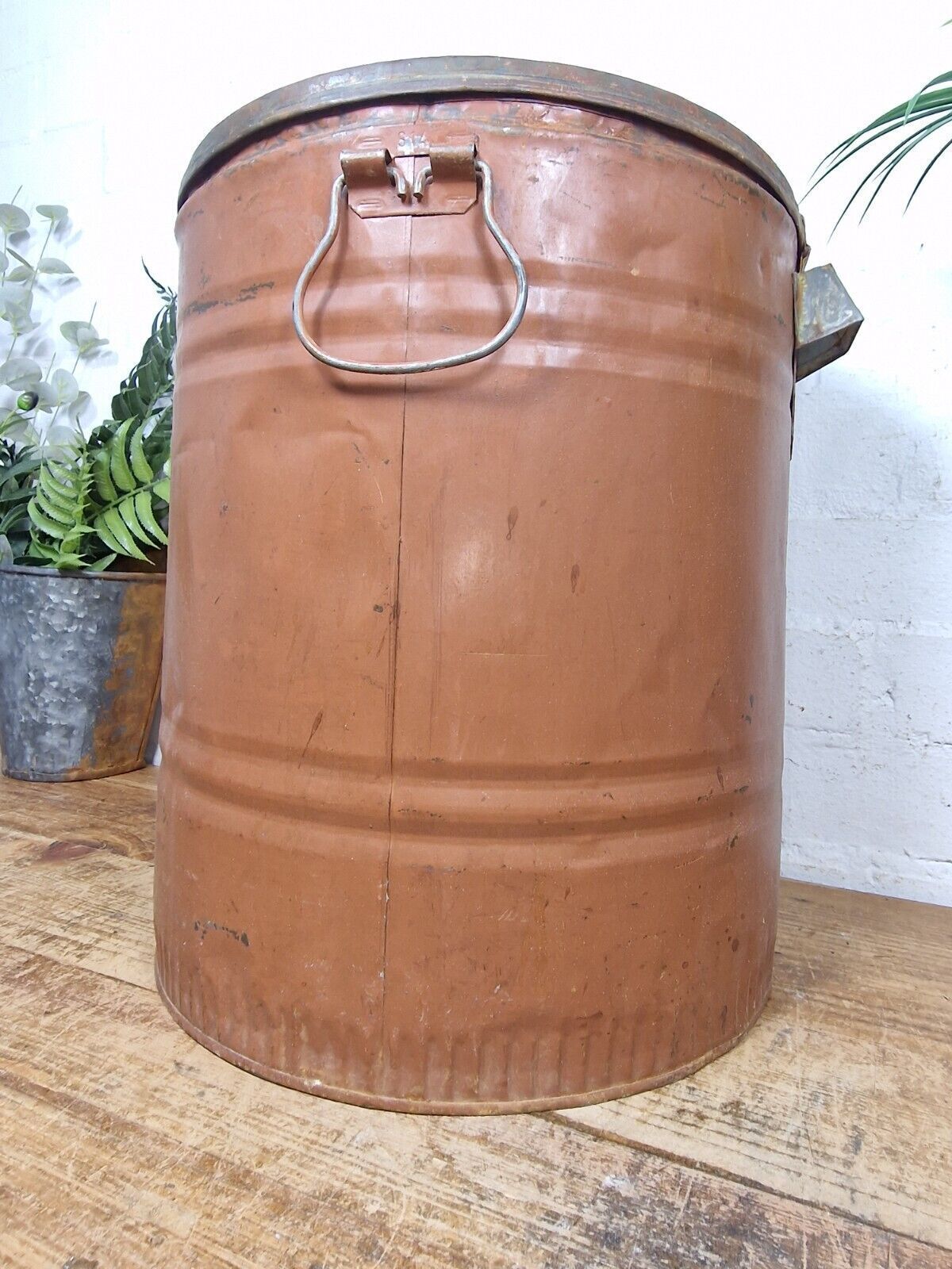 Vintage Indian Industrial Galvanised Metal Rice Grain Storage Drum Bin Cannister photo vintage