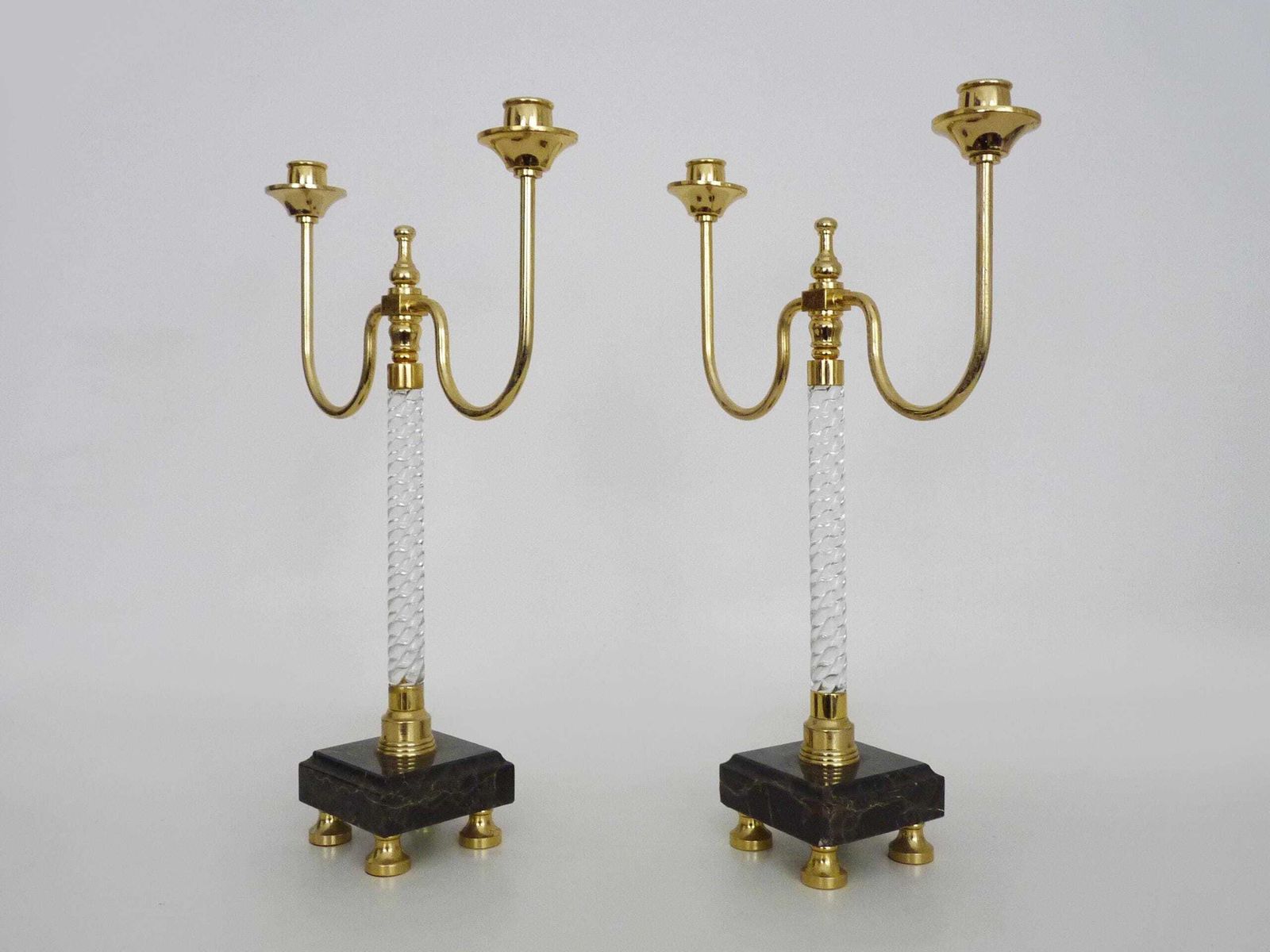 Pair Of Large Candlesticks, Restoration Style In Brass, Black Marble, Glass. 19th Century photo furniture