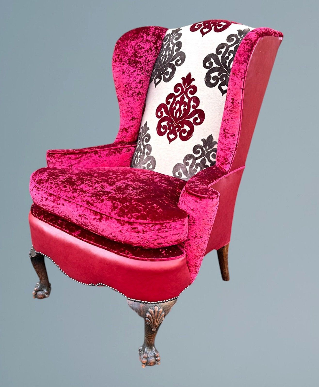 Oak Queen Anne Style Wing Chair photo vintage
