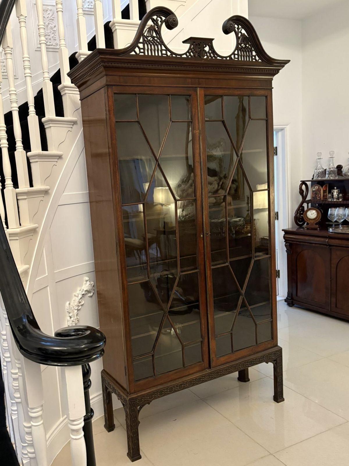 Outstanding Quality Large Antique 19th Century Astral Glazed Carved Mahogany Bookcase photo vintage