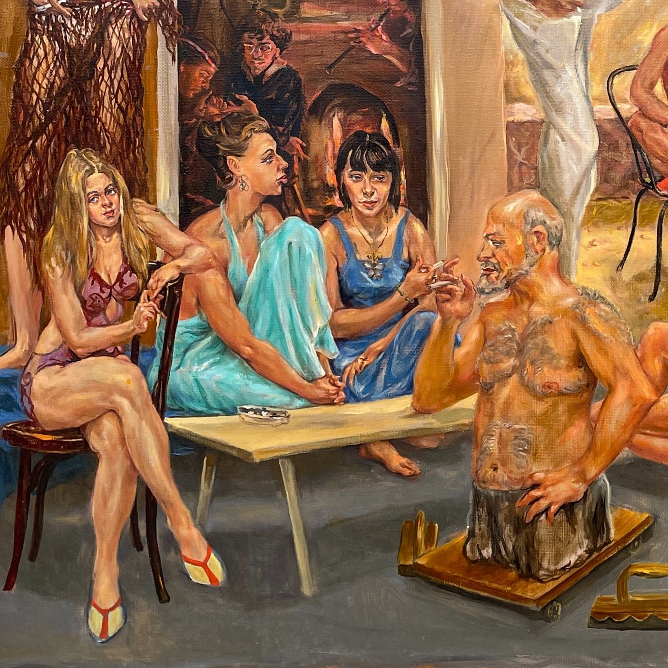 "The Party" Huge Oil On Canvas. Dmitry Gordeyev (1940 2011). Russian Artist. photo for sale