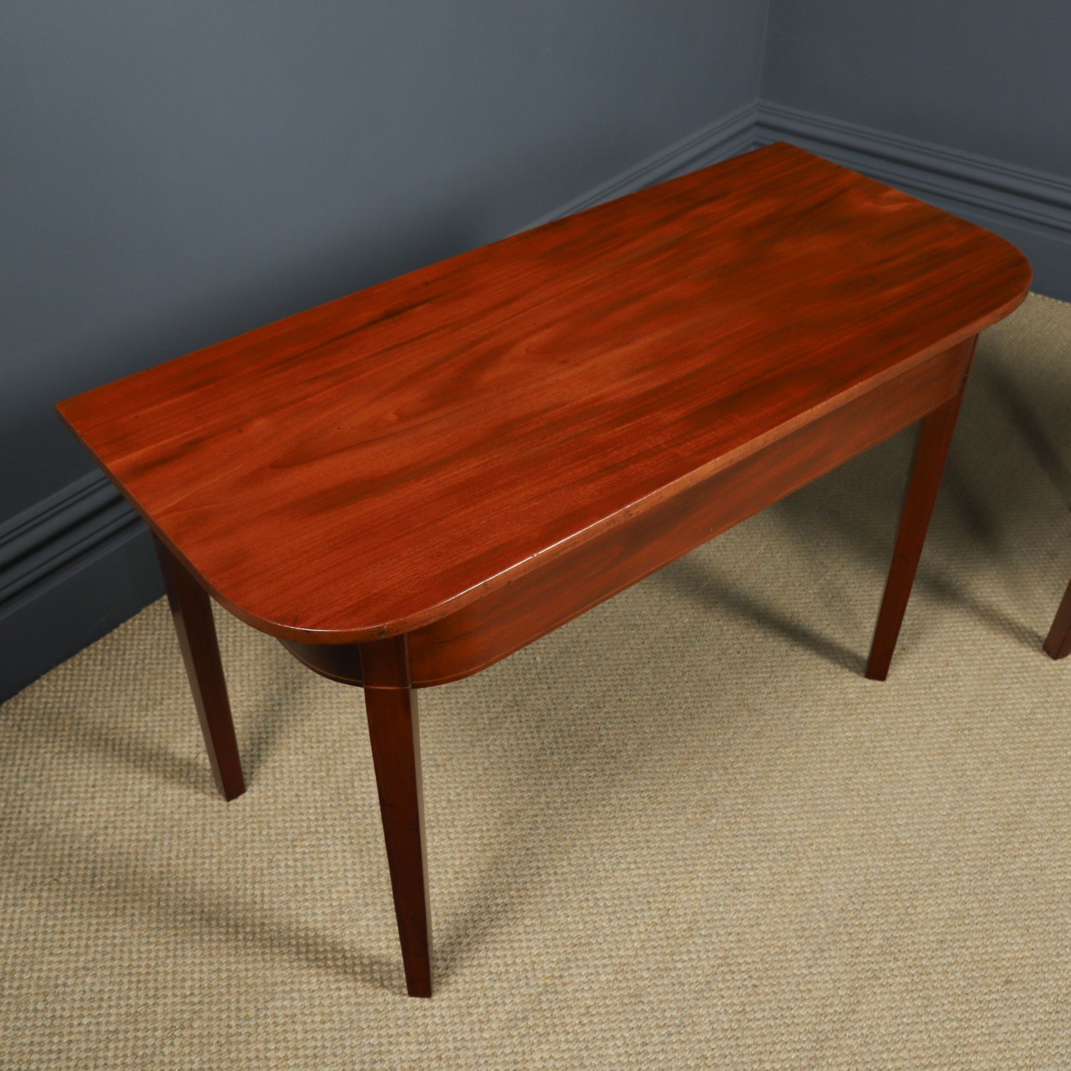 English Pair Of Georgian Mahogany Console Side Hall Occasional D Shaped End Tables (Circa 1800) photo vinterior