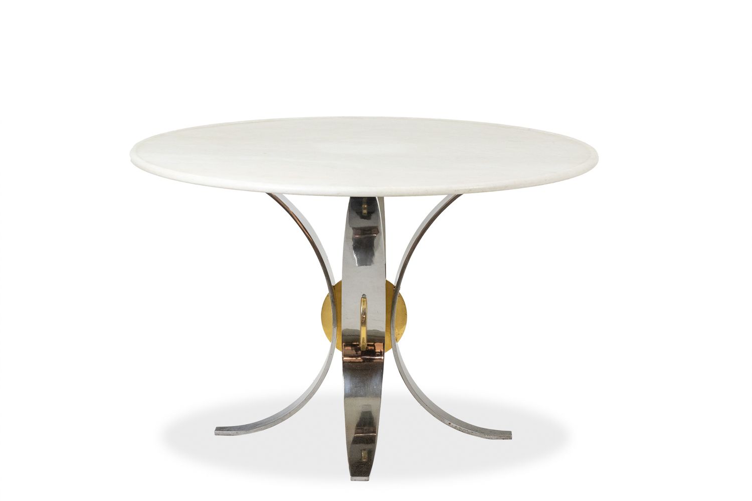 Table In White Marble And Chrome And Gold Metal. 1970s.