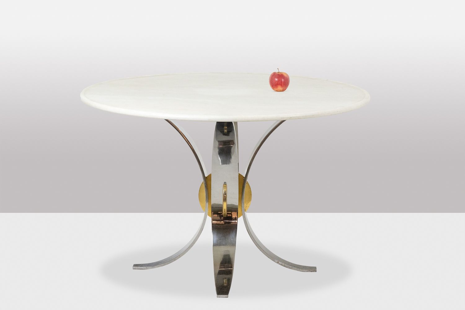 Table In White Marble And Chrome And Gold Metal. 1970s. photo vinterior