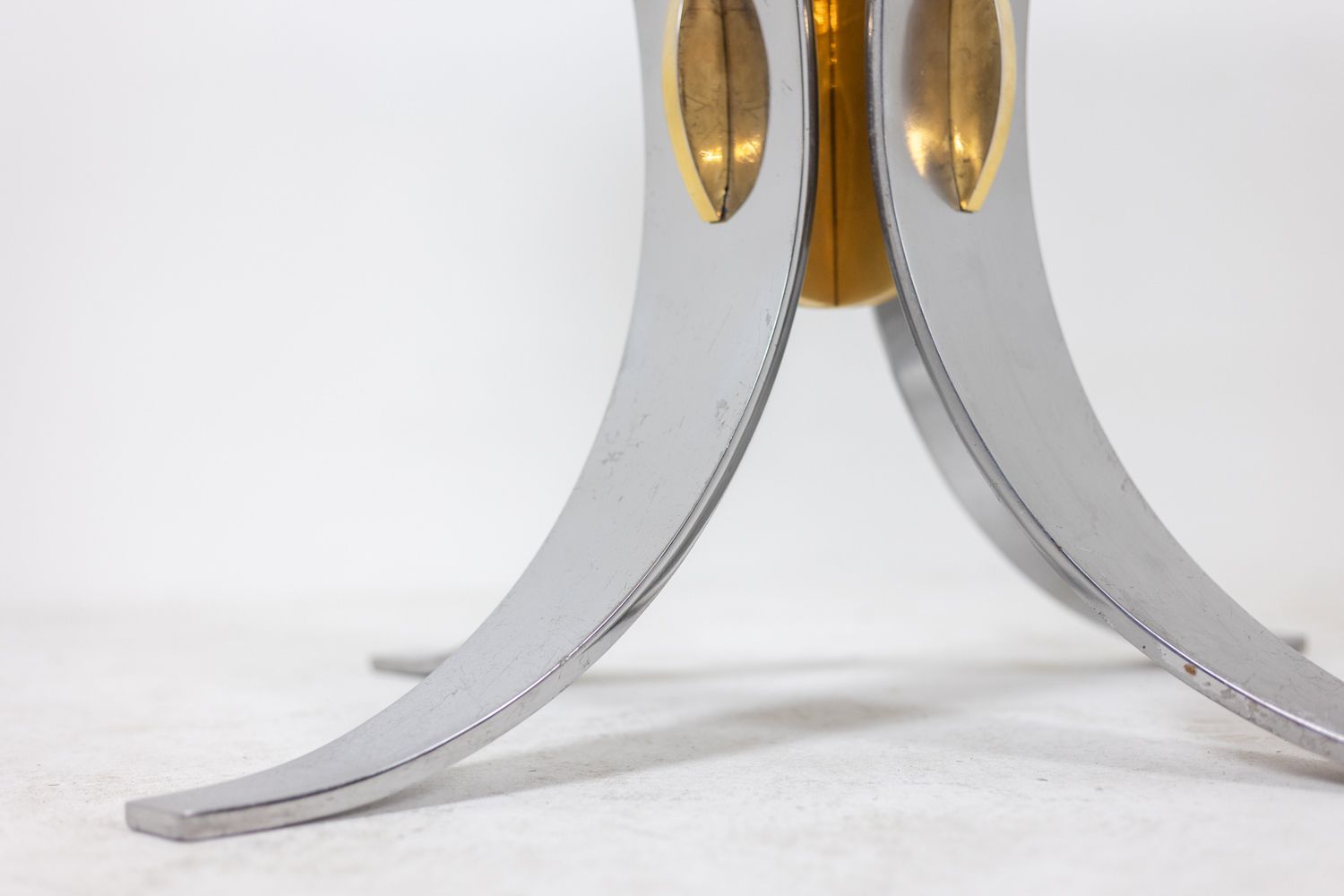 Table In White Marble And Chrome And Gold Metal. 1970s. photo vintage