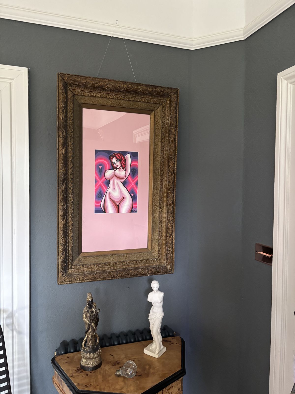 Original Erotic Pop Art Painting By Spacy Eva In Large Antique Frame photo 695.0
