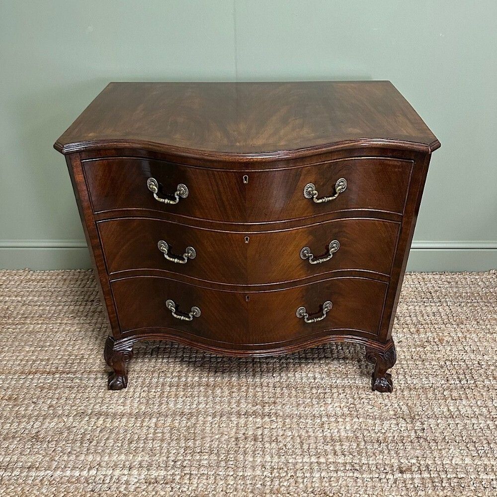 Stunning Small Antique Edwardian Serpentine Chest Of Drawers photo vintage