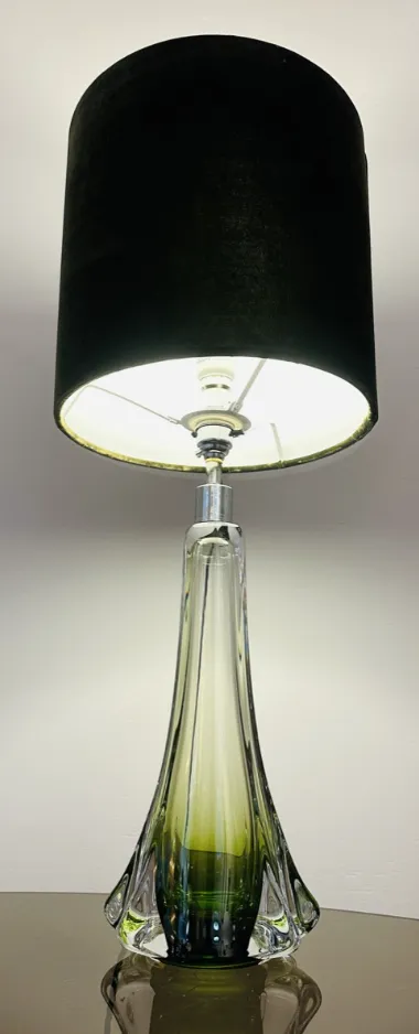 photo buy 1950s Belgium Val Saint Lambert Green & Clear Crystal Glass Table Lamp Signed