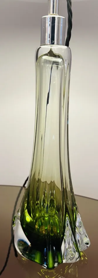 photo vintage 1950s Belgium Val Saint Lambert Green & Clear Crystal Glass Table Lamp Signed