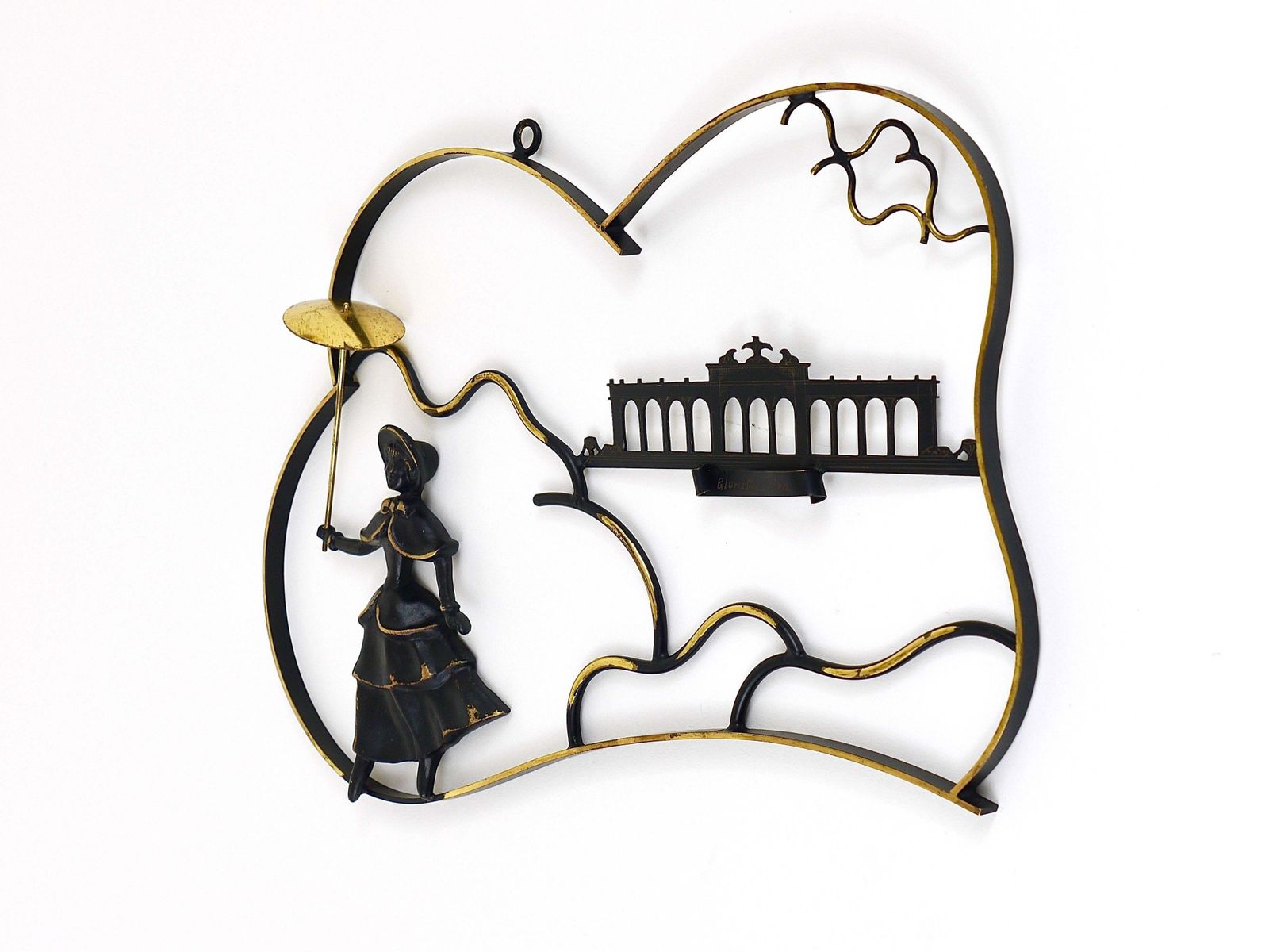 Walter Bosse Woman In Biedermeier Dress Brass Wall Sculpture, Austria, 1950s photo 395.0