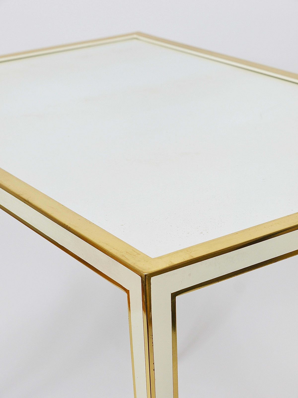 A Pair Of Vereinigte Werkstätten Brass & White Mirror Tables, Germany, 1970s photo 1290.0