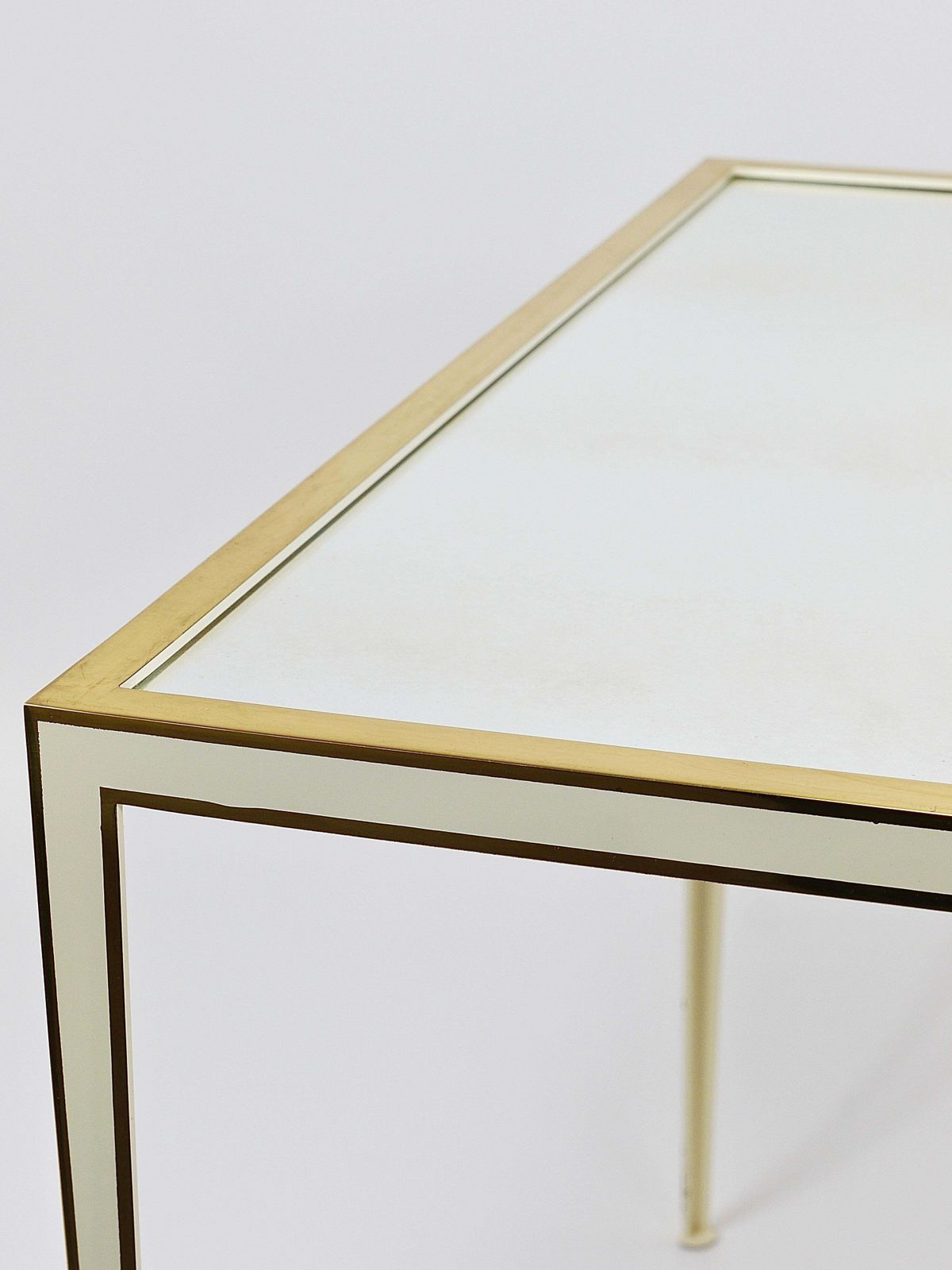 photo for sale A Pair Of Vereinigte Werkstätten Brass & White Mirror Tables, Germany, 1970s