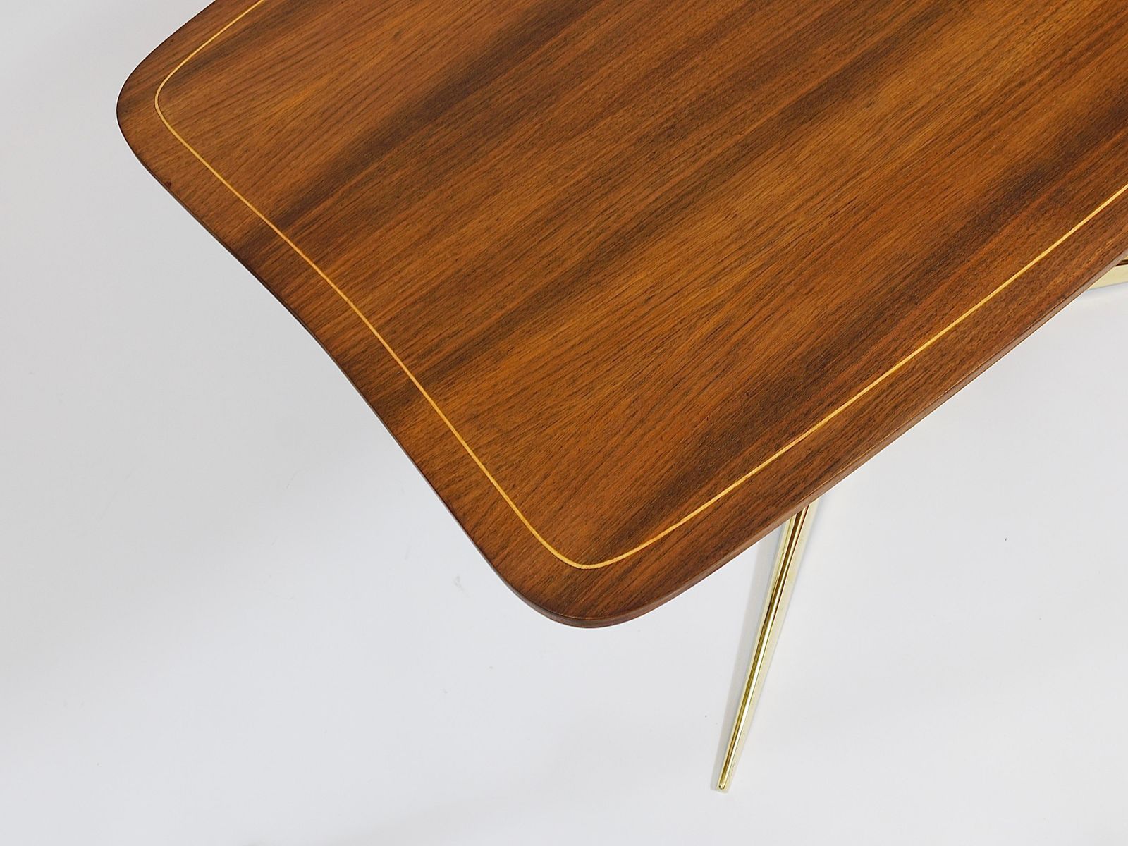 Oswald Haerdtl X Hagenauer Vienna Brass & Walnut Coffee Table, Austria, 1950s photo for sale
