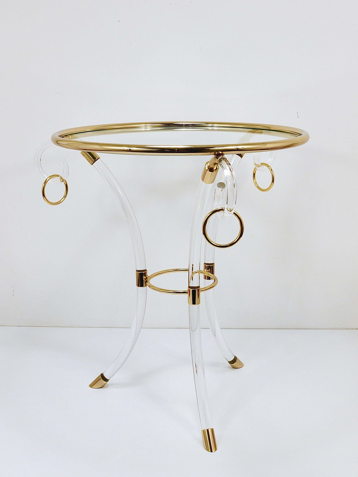 Maison Jansen Style Lucite & Gilt Metal Tripod Coffee Table Pedestal Gueridon photo Furniture