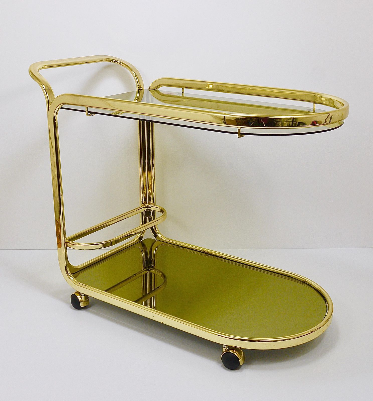 Golden Morex Italy Hollywood Regency Mirror Bar Cart Drinks Trolley, 1970s photo furniture