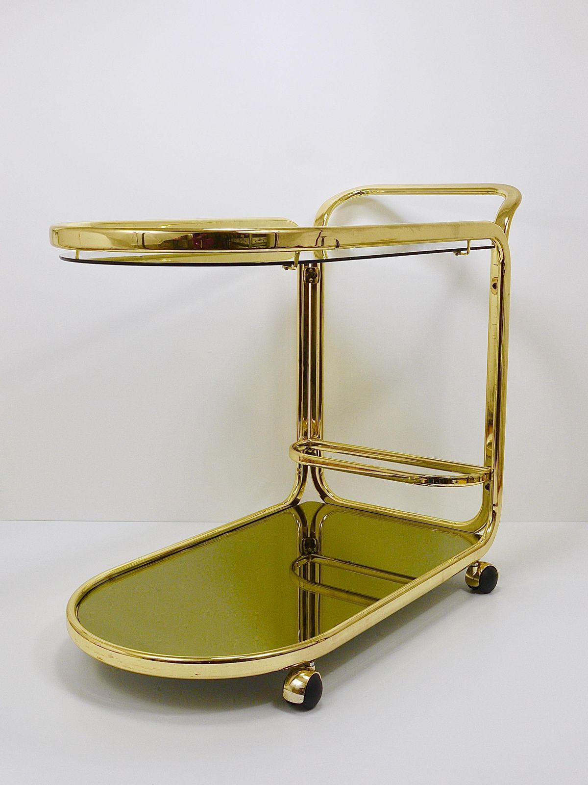 Golden Morex Italy Hollywood Regency Mirror Bar Cart Drinks Trolley, 1970s photo Furniture