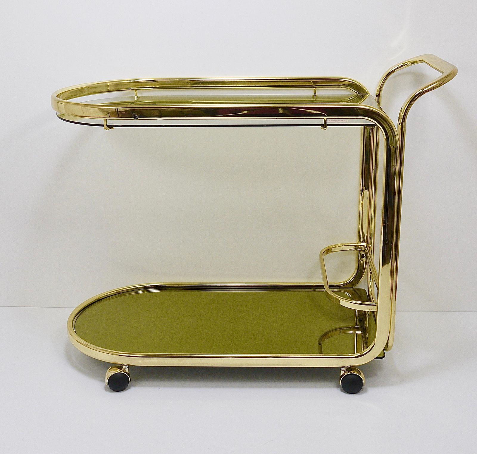Golden Morex Italy Hollywood Regency Mirror Bar Cart Drinks Trolley, 1970s photo vinterior