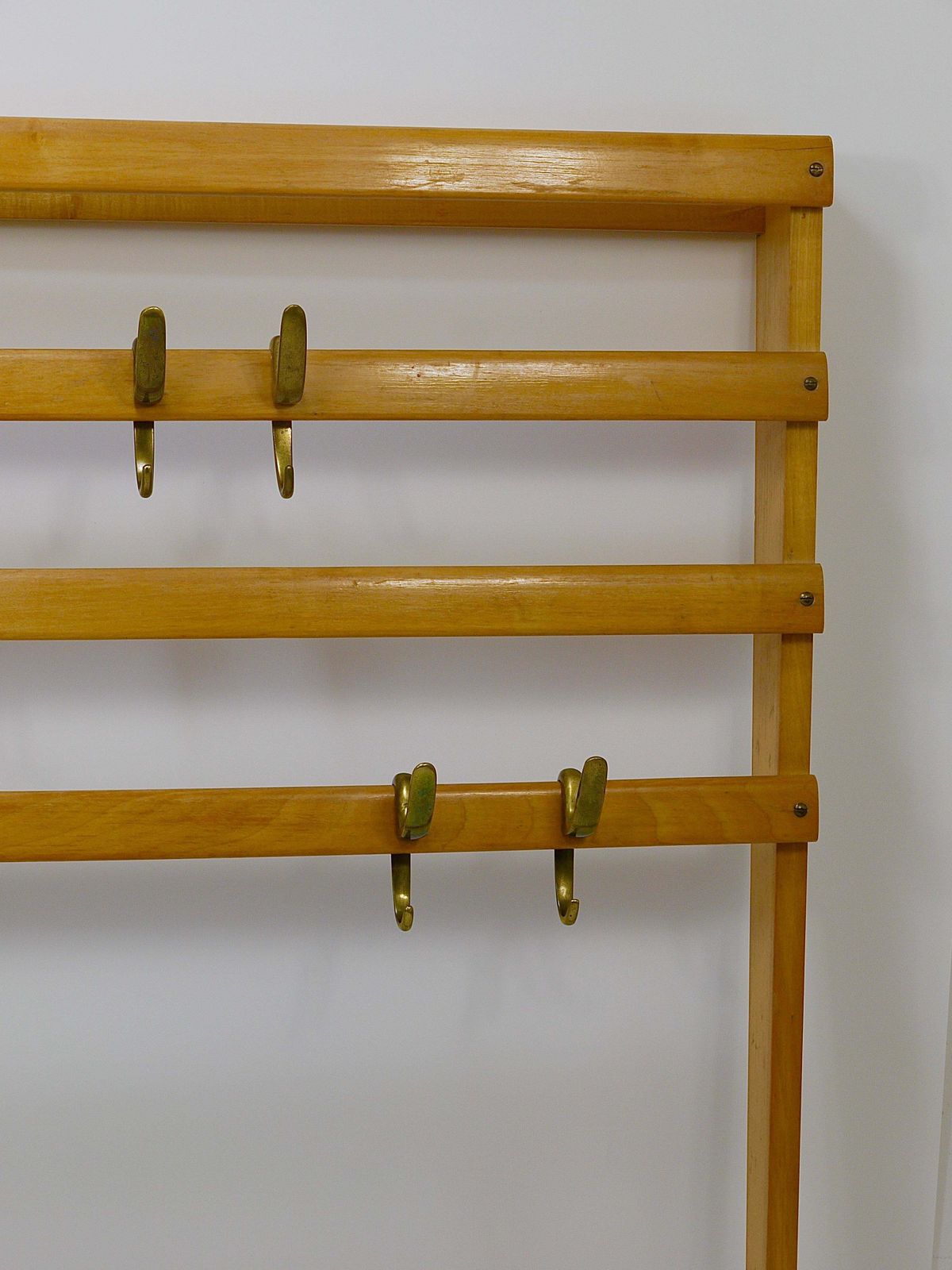 photo for sale Large Carl Auböck Mid Century Coat Rack Beech Wardrobe With 8 Brass Hooks, 1950s