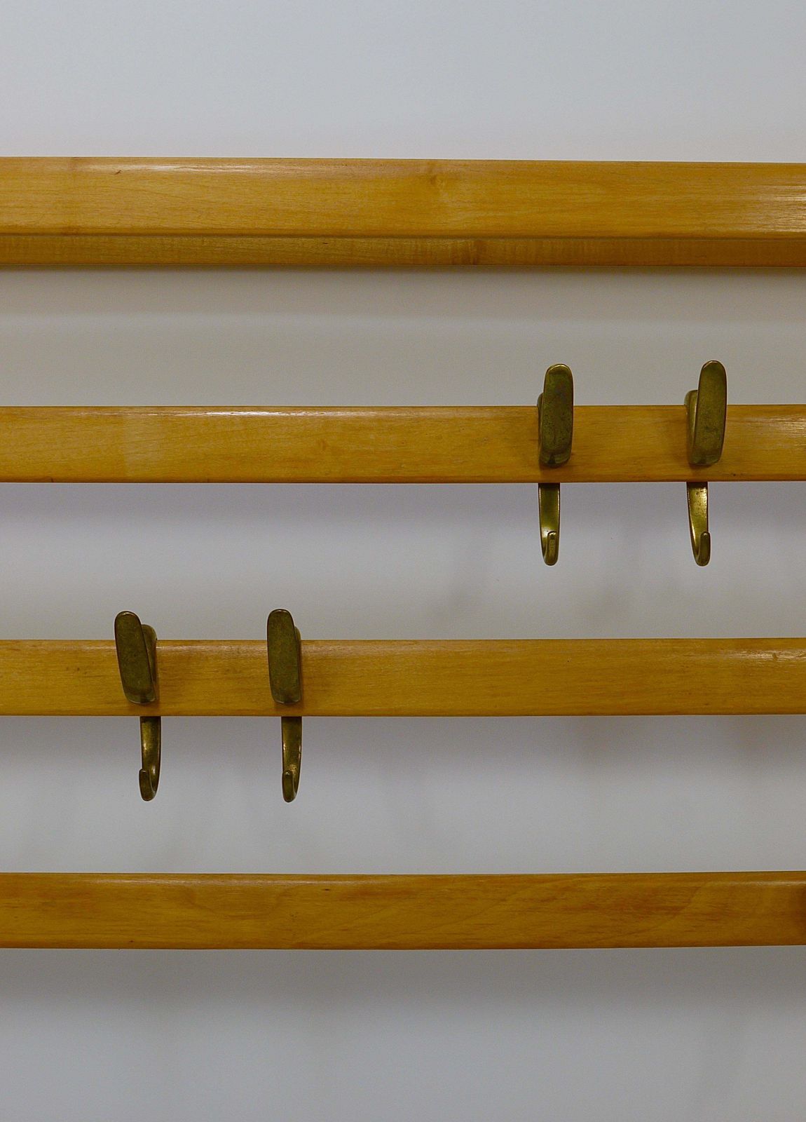 Furniture Large Carl Auböck Mid Century Coat Rack Beech Wardrobe With 8 Brass Hooks, 1950s photo