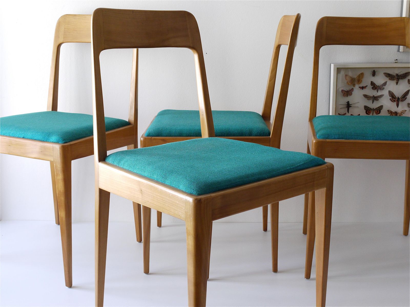 Four Carl Aubock Midcentury Walnut Chairs A7, Vienna, Austria, 1950s photo furniture