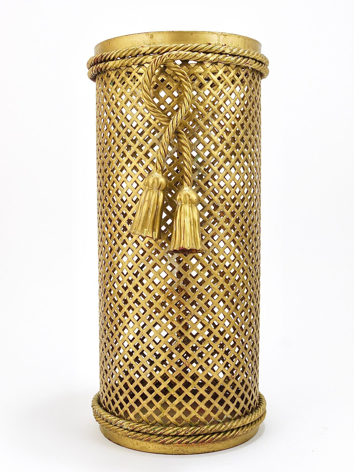Hollywood Regency Gilt Metal Rope & Tassel Umbrella Stand, Li Puma Firenze, 1950 photo for sale