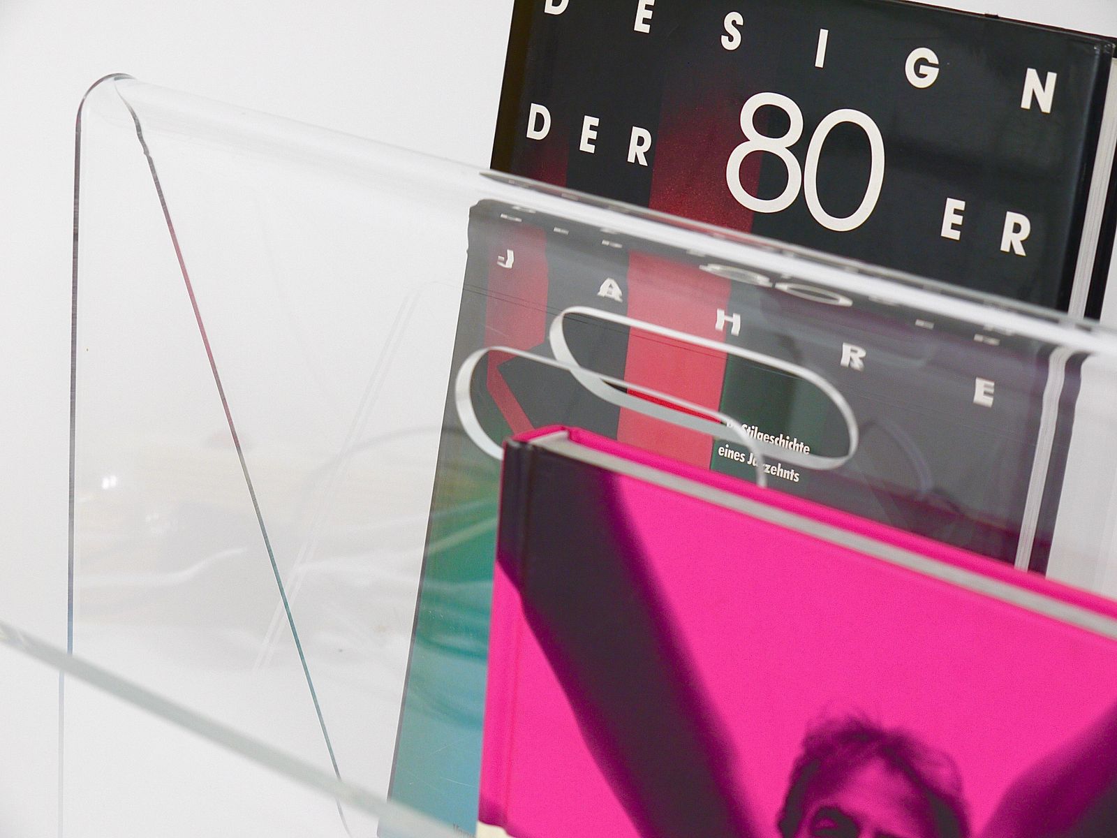556.0 Postmodern Lucite Zigzag News Rack Magazine Stand, Italy, 1980s photo