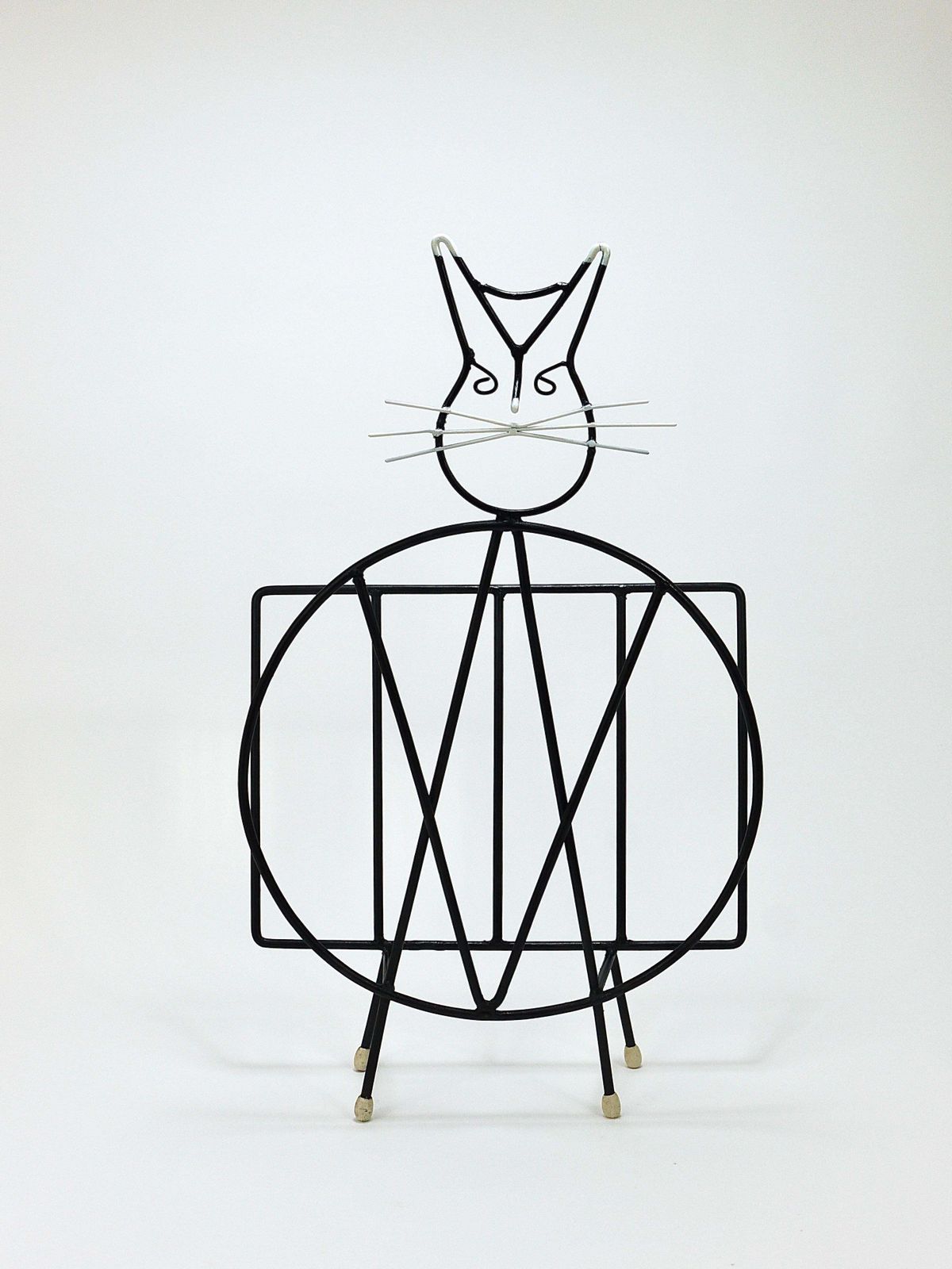 photo for sale Midcentury Cat Shaped Magazine Stand Or Record Rack, Iron, Italy, 1950s
